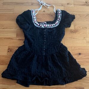 Black Floral Embellished Mini Dress